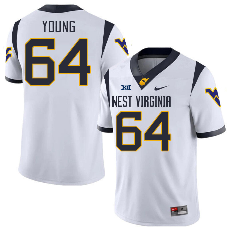 Men #64 Cooper Young West Virginia Mountaineers College 2024 New Uniforms Football Jerseys Stitched